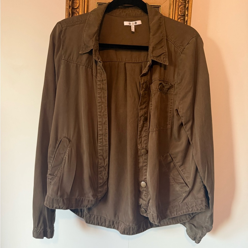 Women's Three Dot Olive Green Shirt with jacket like detail, size M
